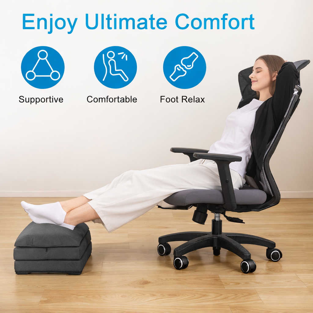 Relieve Desk-Related Leg & Back Pain – Adjustable Ergonomic Foot Rest
