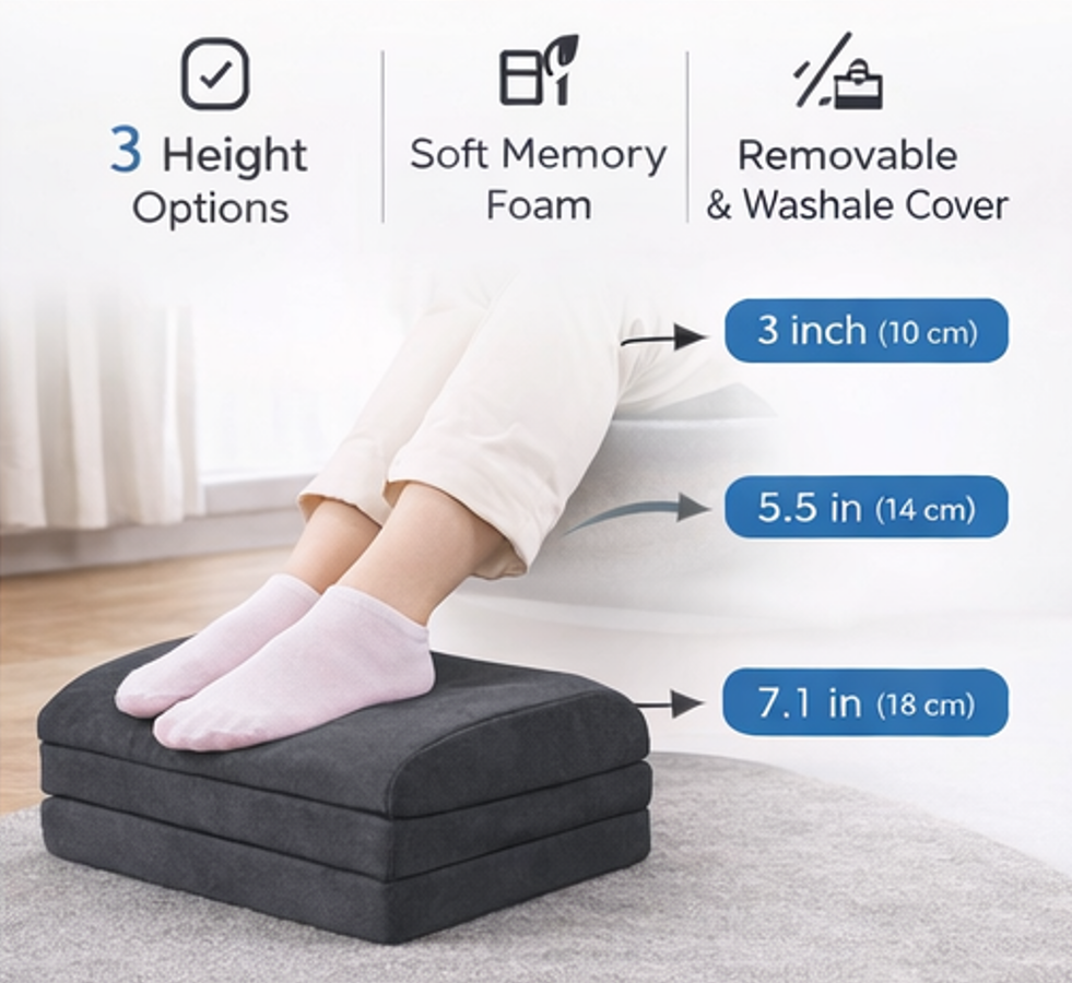 Relieve Desk-Related Leg & Back Pain – Adjustable Ergonomic Foot Rest