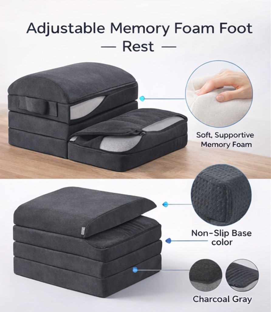 Relieve Desk-Related Leg & Back Pain – Adjustable Ergonomic Foot Rest